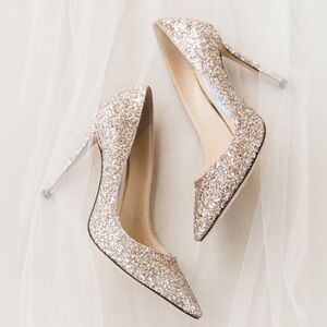 Jimmy Choo Romy 100' Coarse Glitter Pumps Heel Gold Size 37.5 / 7.5